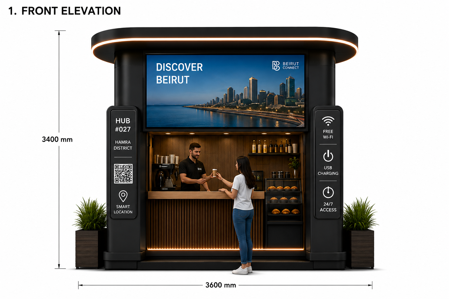 Front concept display layout for an outdoor smart urban hub